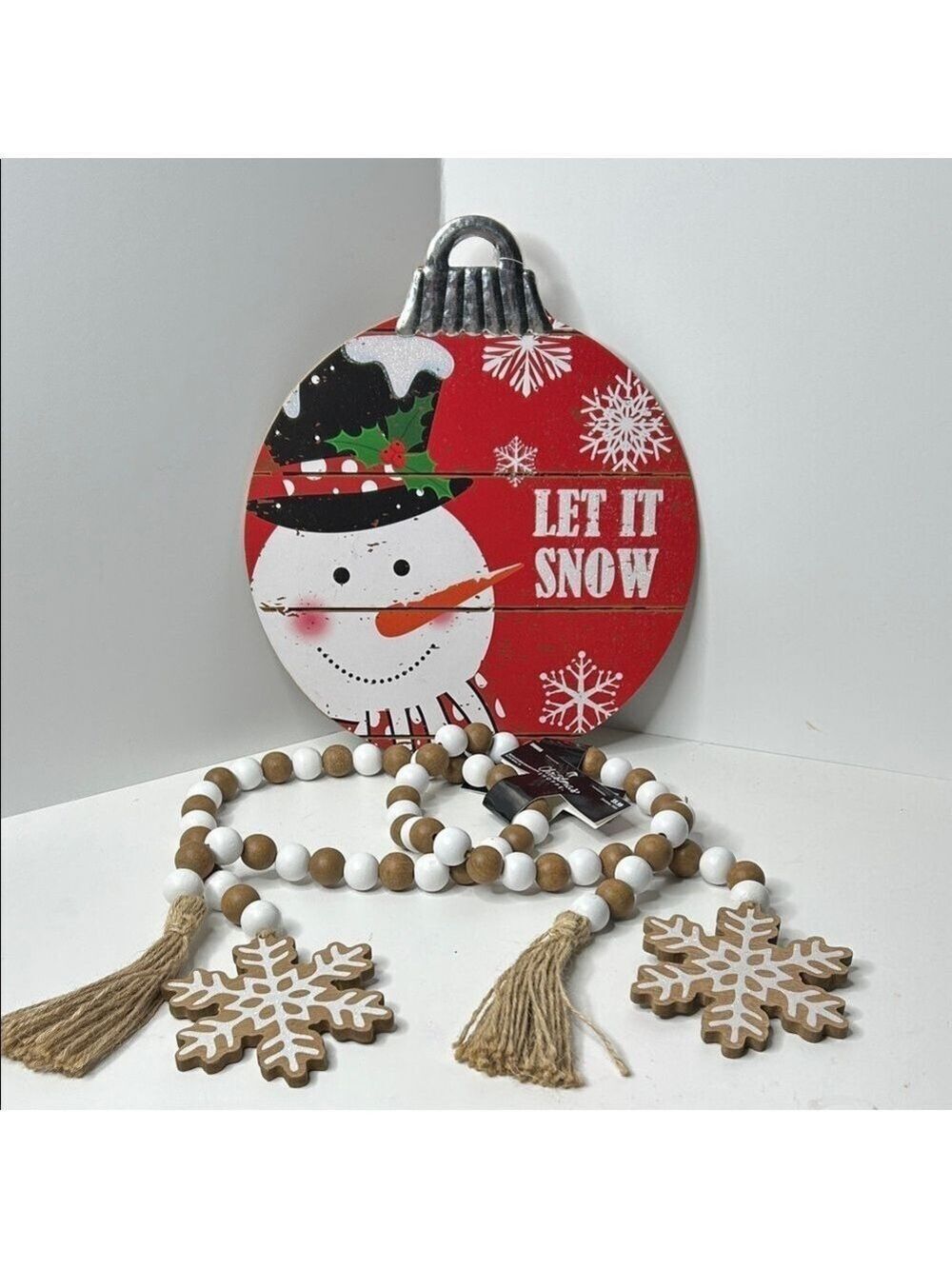 Hobby Lobby Snowman Ornament & Snowflake Bead Garlands NWT
